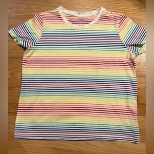 Lands' End 100% Cotton Rainbow Stripe Short Sleeve Tee Sz MP